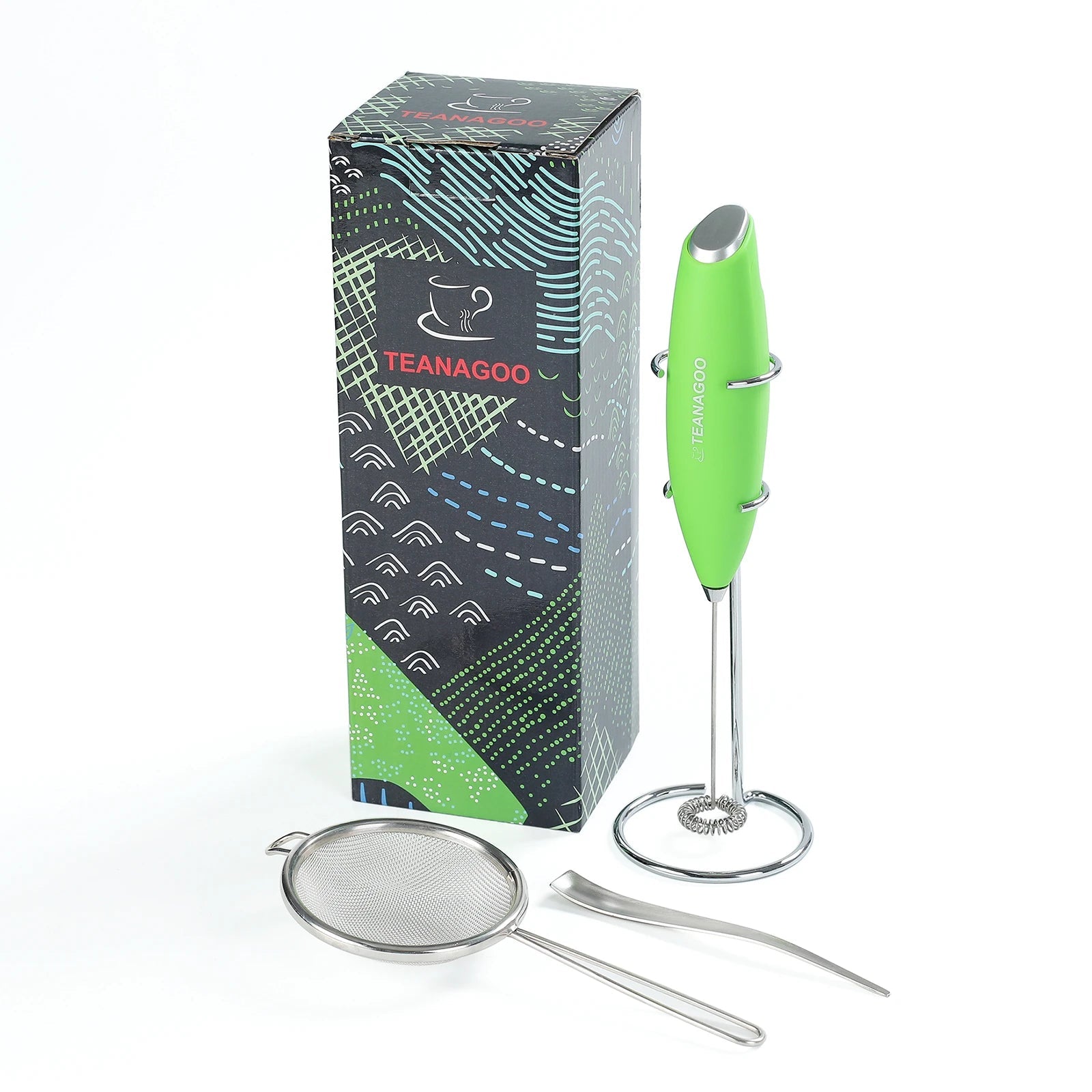 Jade Leaf Modern Matcha Starter Set - Electric Matcha Whisk Milk Frother, Stainless Steel Spoon, Stainless Steel Sifter, Printed Handbook
