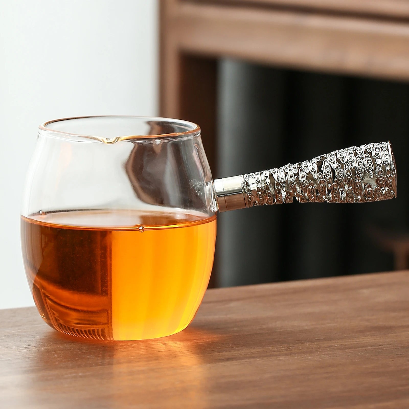 Glass Tea Set With Cognac Handle