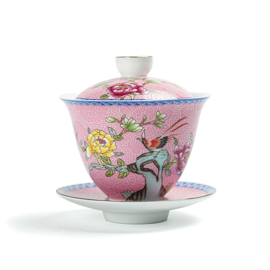 Porcelain Gongfu Tea Peony Gaiwan 135ml Pink