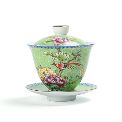 Porcelain Gongfu Tea Peony Gaiwan 135ml Light Green