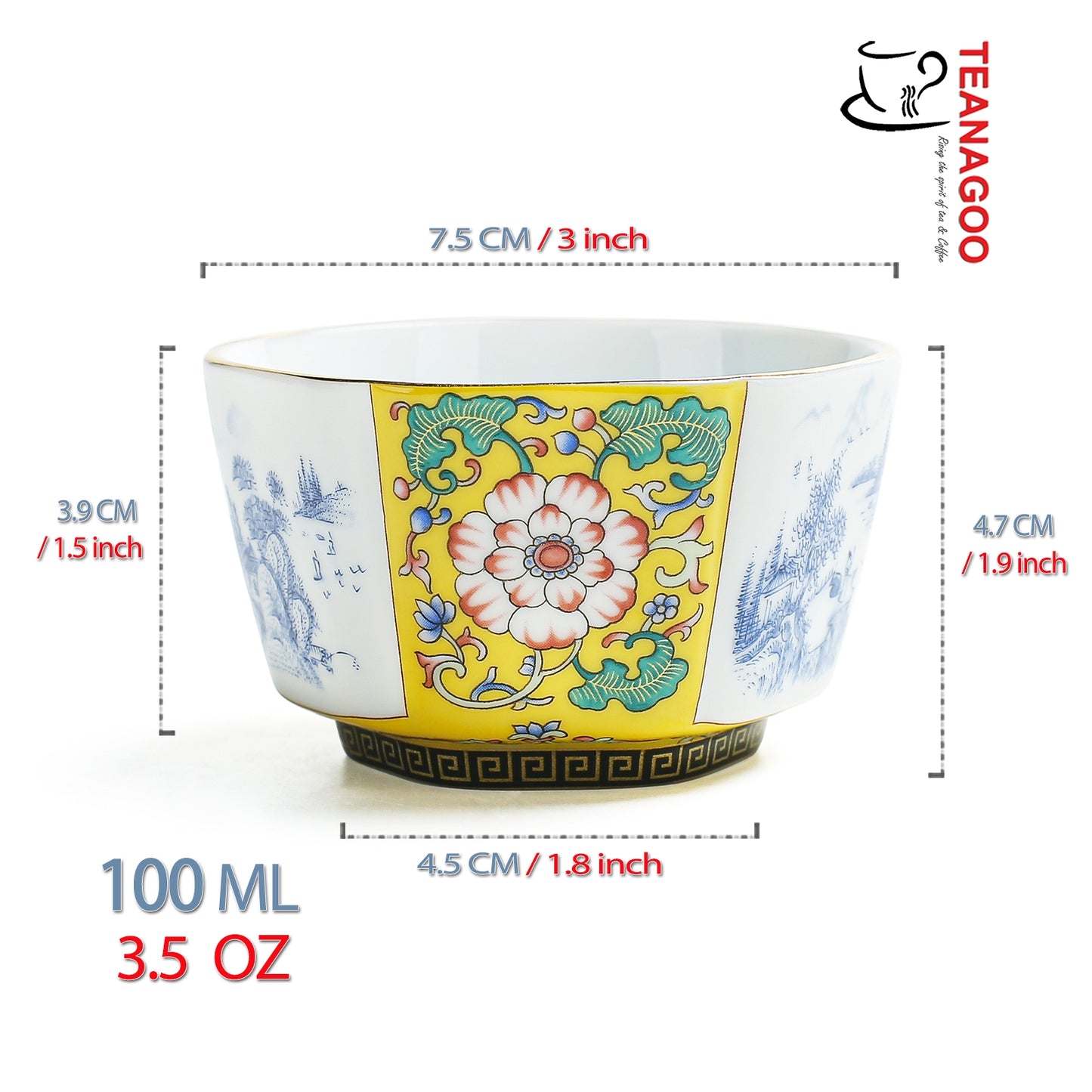 Enamel Peony Teacup 100ml Yellow