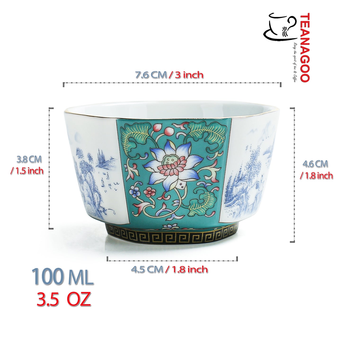 Enamel Peony Teacup 100ml Green