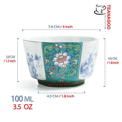 Enamel Peony Teacup 100ml Green