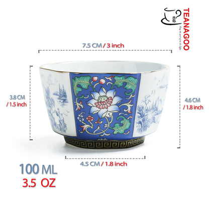 Enamel Peony Teacup 100ml Blue