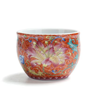 Porcelain Peony Teacup 125ml Red