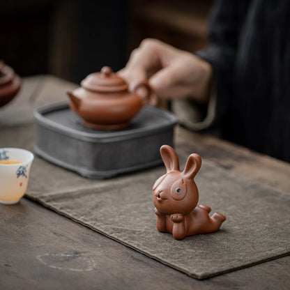 Adorable Rabbit Figurine Teapet Red