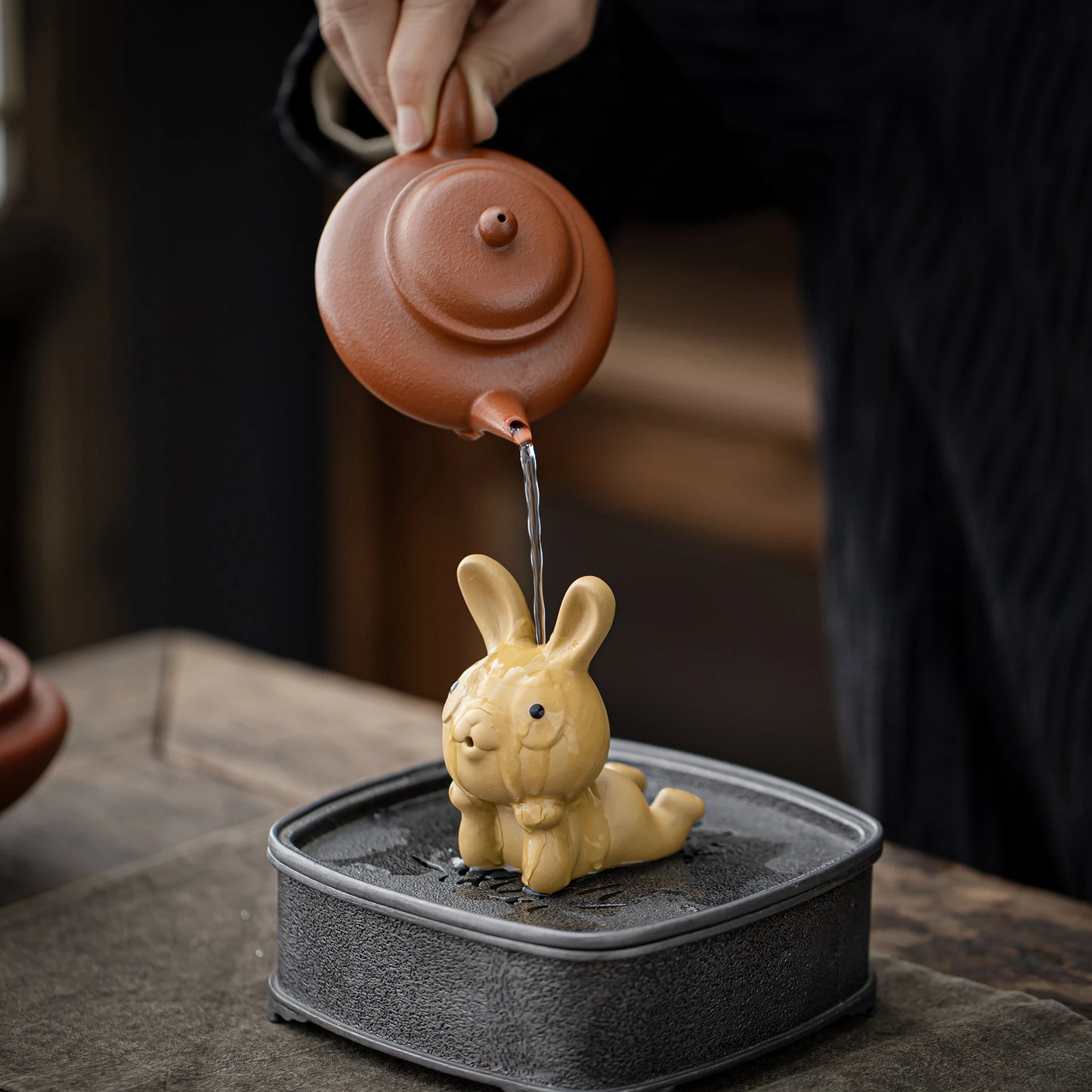 Adorable Rabbit Figurine Teapet Yellow