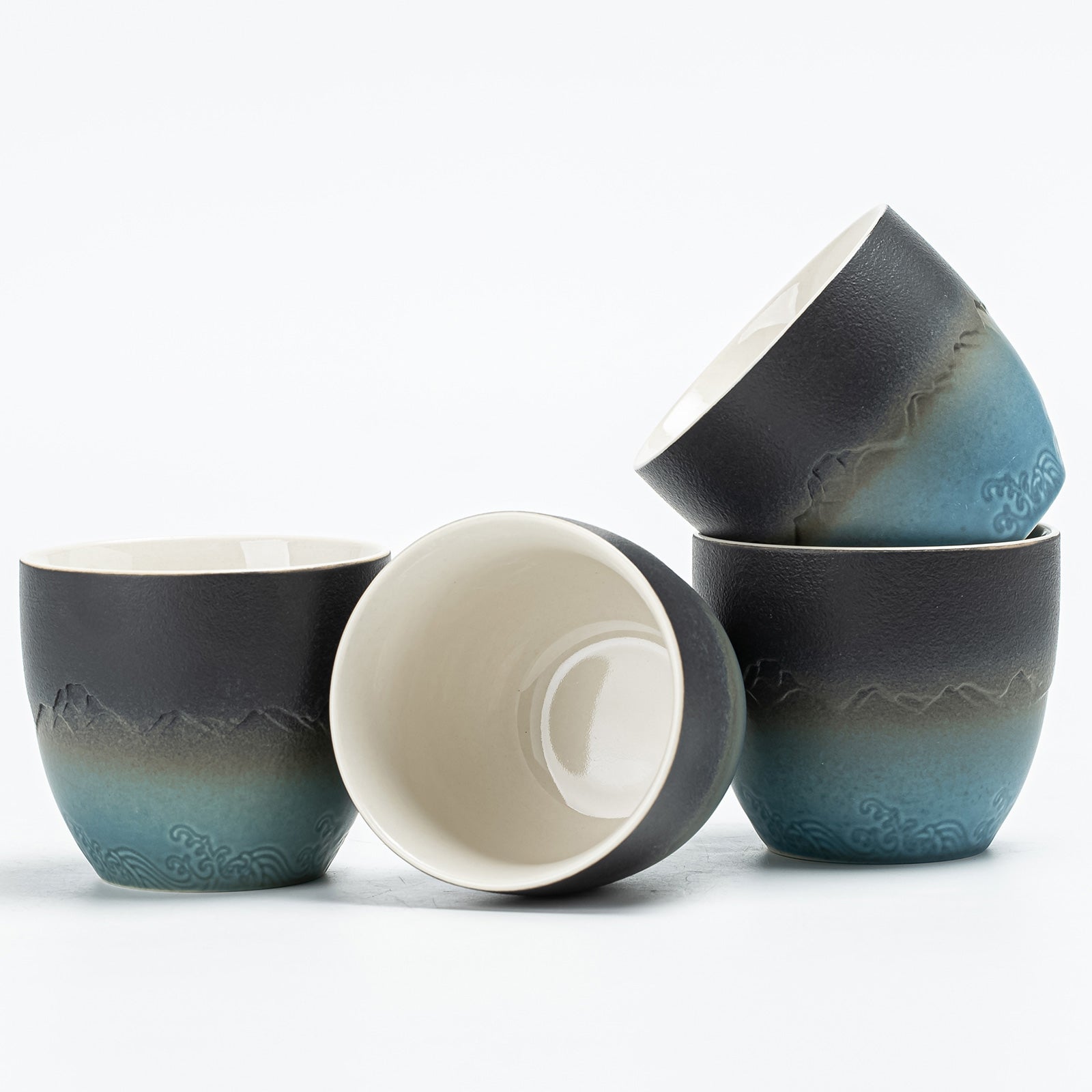 Ceramic Japanese Tea Cup Set 4pcs/set H Series Landscape