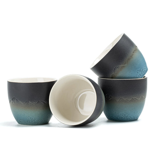 Japanese Tea Cups 4 pcs Set Black Blue