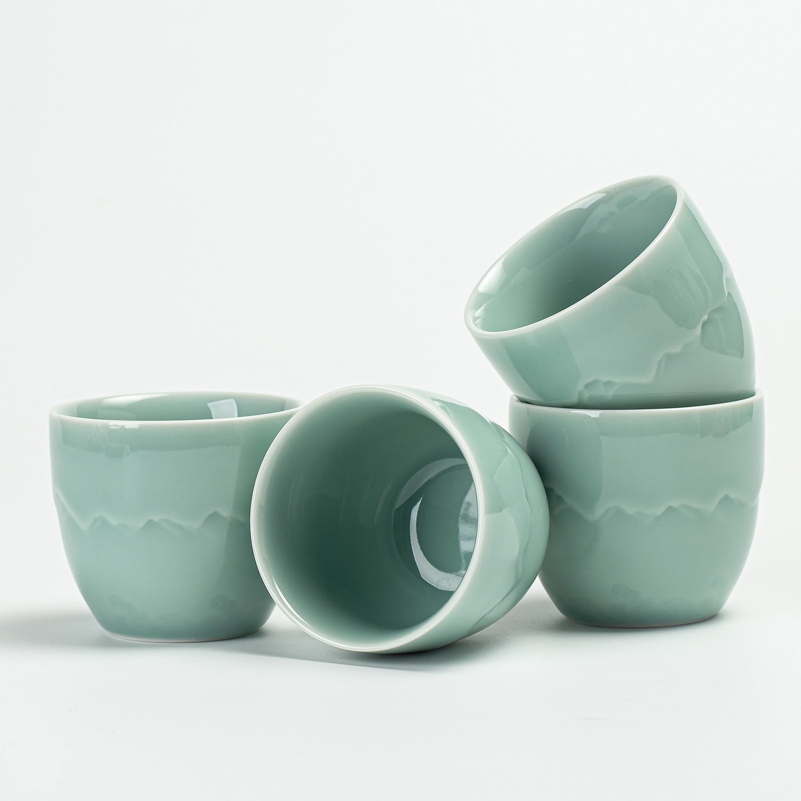 Ceramic Japanese Tea Cup Set 4pcs/set H Series Landscape