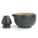 Ceramic Matcha Bowl with Whisk Holder, 2pcs/set K Series Obsidian