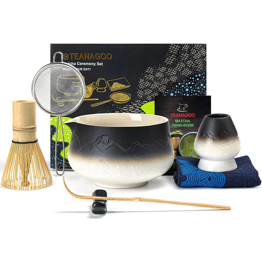 Matcha Set-Beginner Set Landscape Black White Pointy Bowl