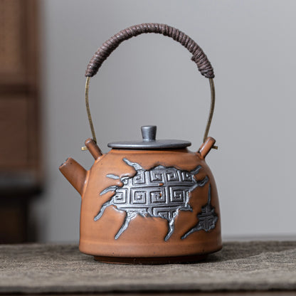 Ancient Script Bridge Handle ZEN Teapot Earth Tone 180ml