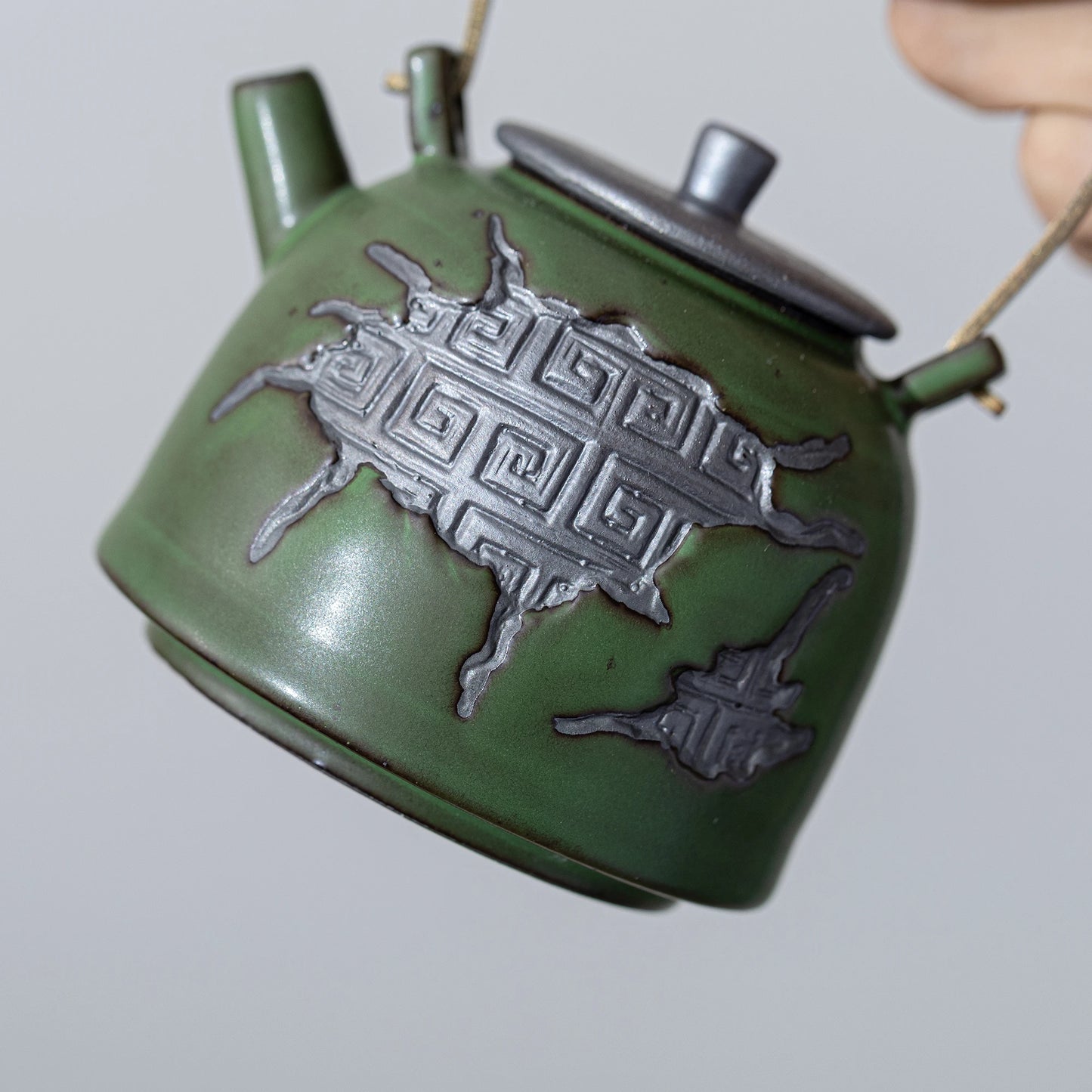 Ancient Script Bridge Handle ZEN Teapot Bamboo Green 180ml