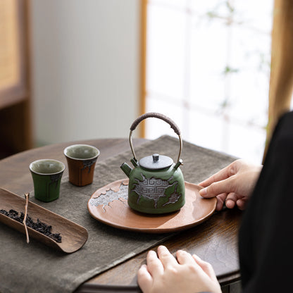 Ancient Script Bridge Handle ZEN Teapot Bamboo Green 180ml