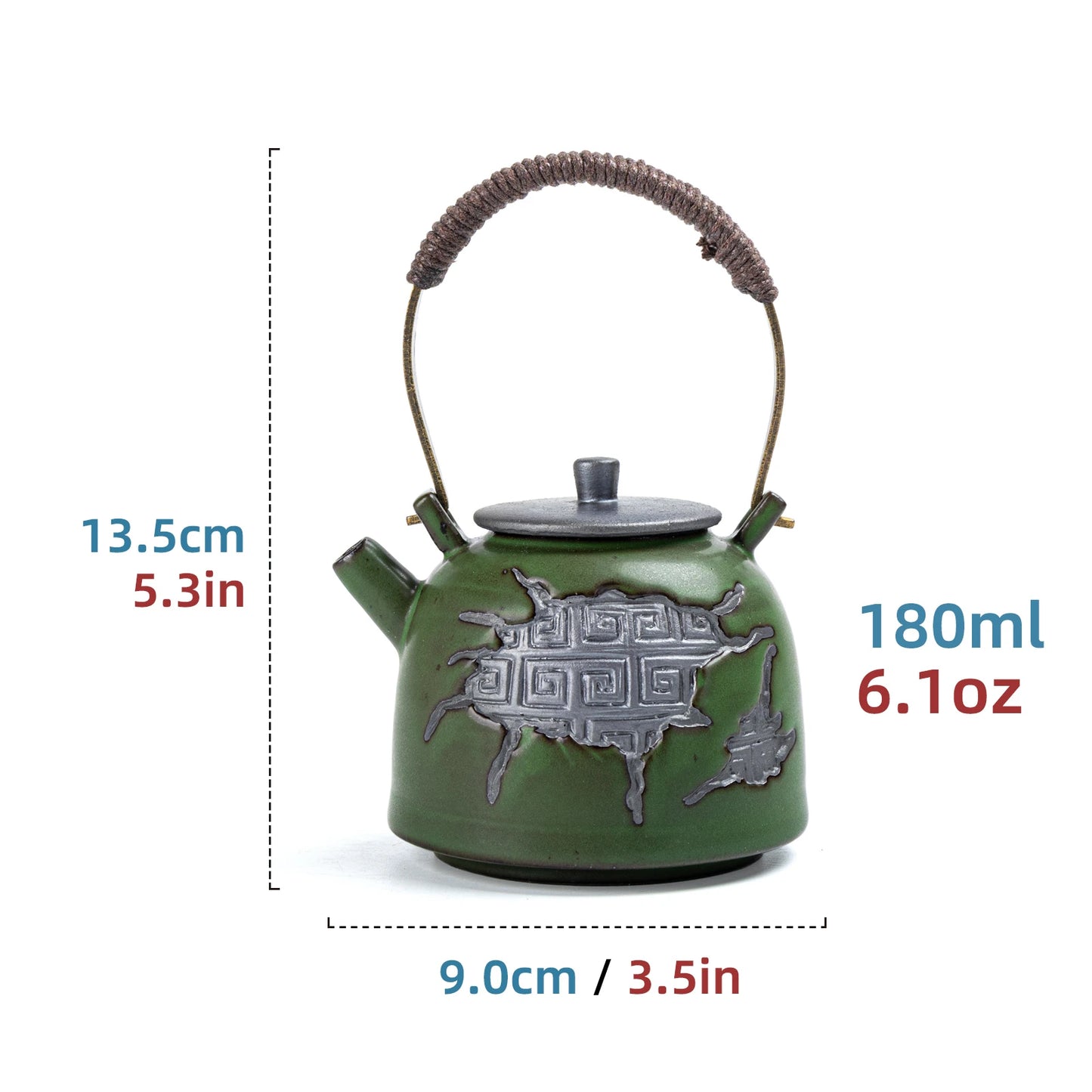 Ancient Script Bridge Handle ZEN Teapot Bamboo Green 180ml