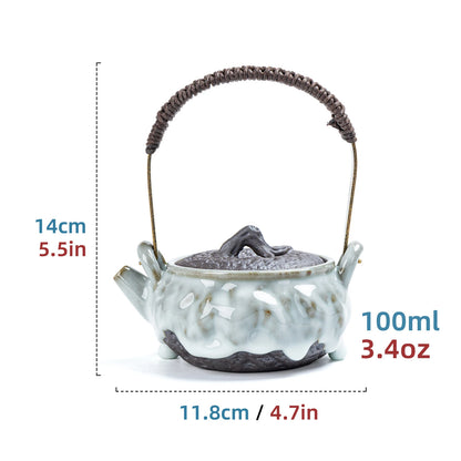 Withered Wood Bridge Handle ZEN Teapot Pearl Drip Glaze 100ml