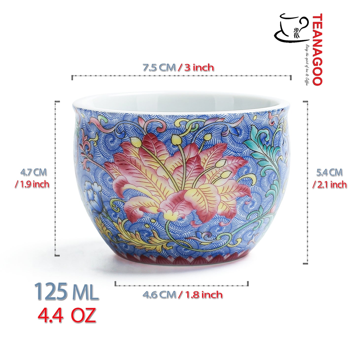 Porcelain Peony Teacup 125ml Blue