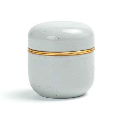 Tea Tin-Celadon Ceramic Tea Canister for Matcha Powder 18g Dusty White