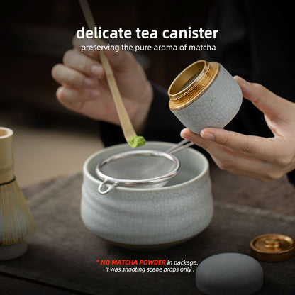 Tea Tin-Celadon Ceramic Tea Canister for Matcha Powder 18g White Web