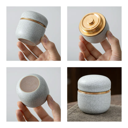 Tea Tin-Celadon Ceramic Tea Canister for Matcha Powder 18g White Web