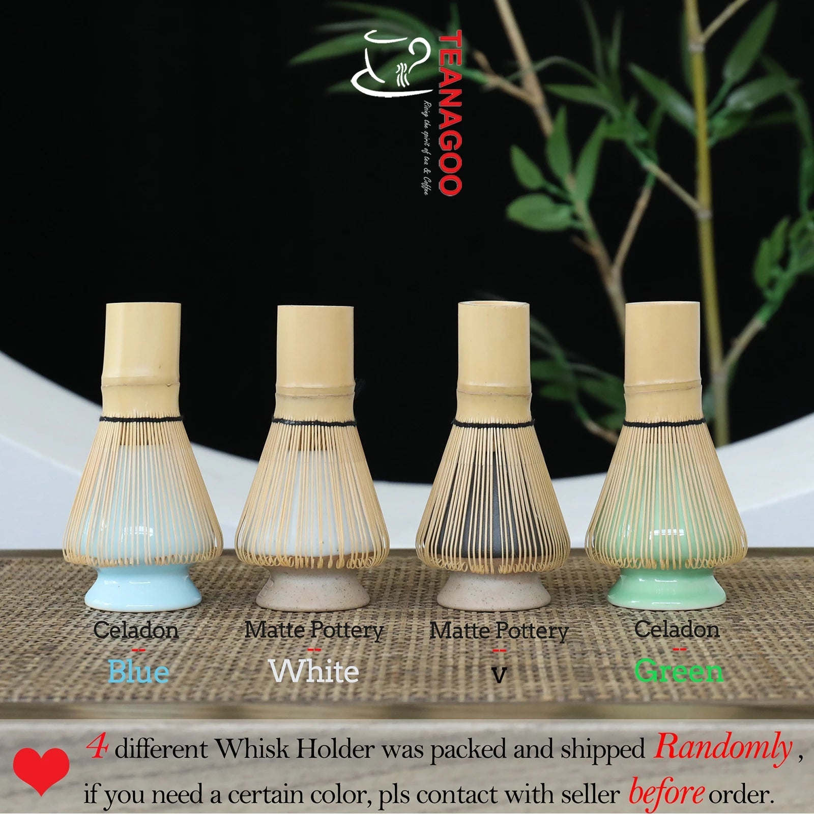 TEANAGOO Matcha Ceremony Set with Tray, Japanese Tea Set, Matcha Bowl with Pouring Spout, Matcha Bamboo Whisk, Scoop, Sifter, Matcha Whisk Holder, Mat