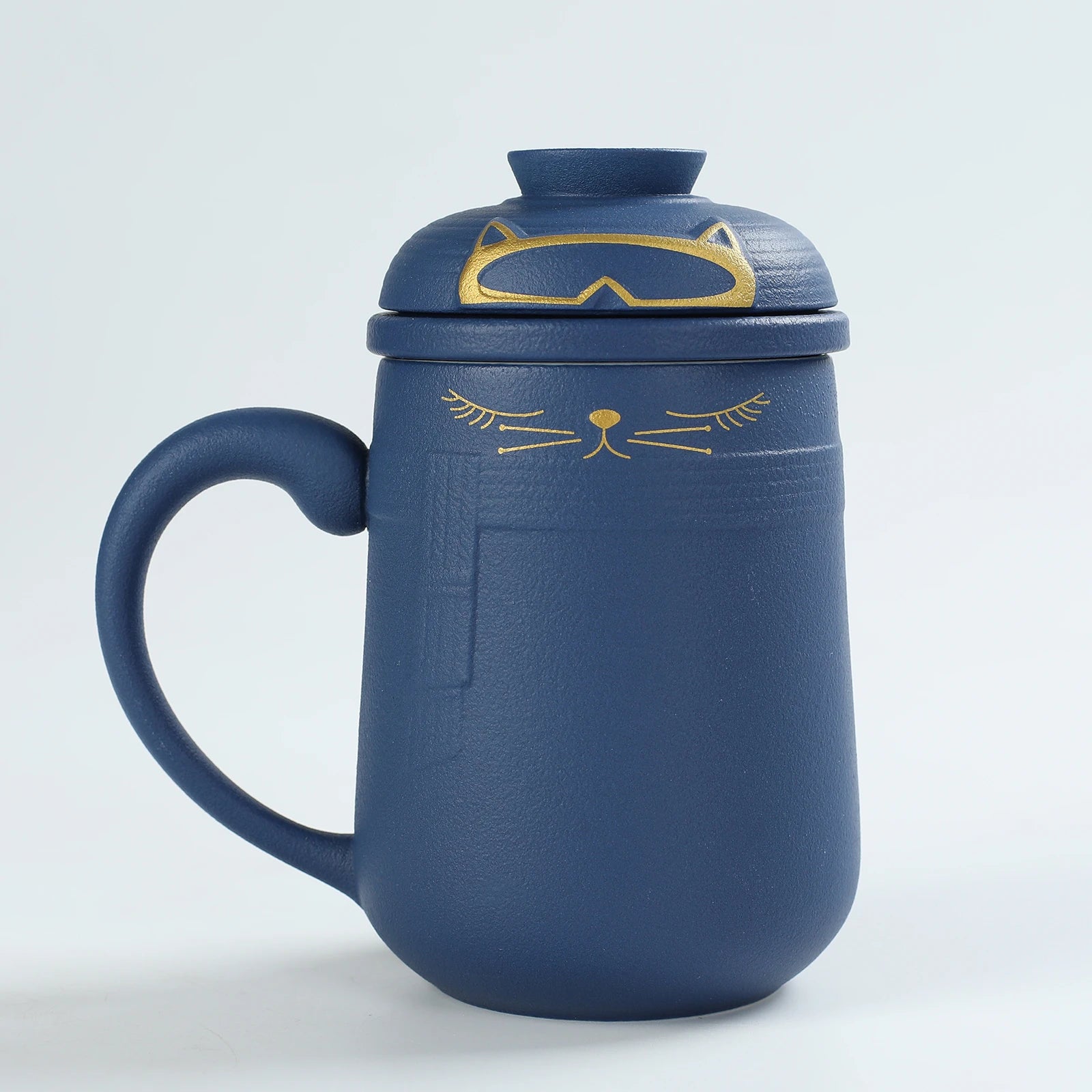 BigNoseDeer Cat Tea Cup Cute Tea Mug Glass Tea Pot with Fish Tea Infuser  for Loose Leaf Tea (White 8oz)