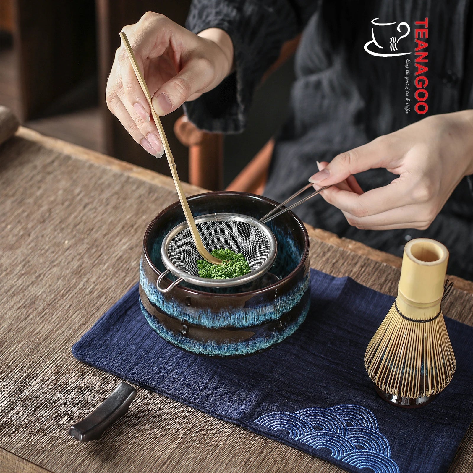 Artcome Japanese Matcha Tea Set, Matcha Bowl with Pouring Spout, Tea Tray,  Bamboo Whisk, Ceramic Whisk Holder, Handmade Matcha Ceremony Kit For