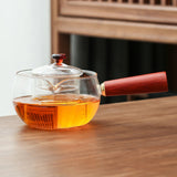 Handmade Heat Resisting Herbal Tea Glass Teapot with Rosewood Handle