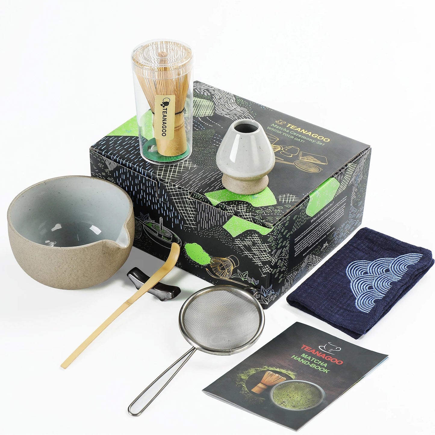 Premium Japanese Ceremonial Matcha Green Tea Chawan Bowl Full Kit Matcha  Whisk Set with Accessories and Tools Bamboo Chasen Matcha Whisk Scoop and
