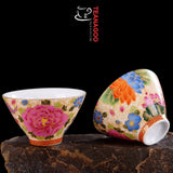 Porcelain Chinese tea cups, Peacock Peony