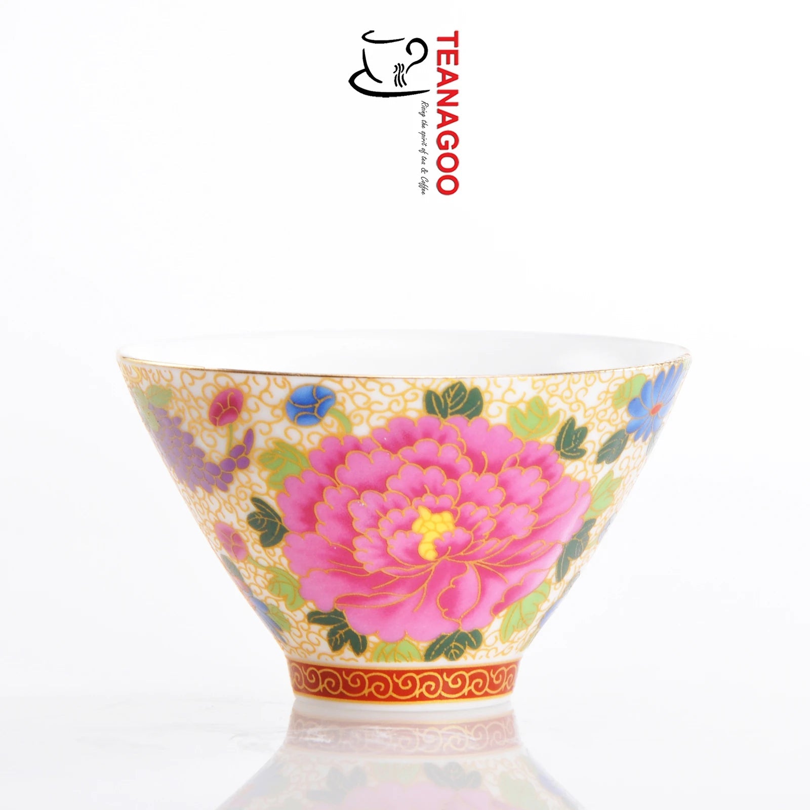 Porcelain Chinese tea cups, Peacock Peony