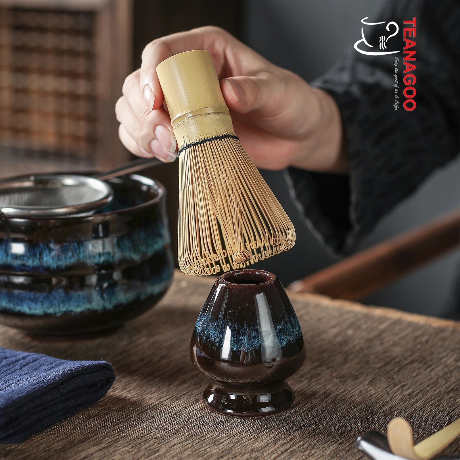 Artcome Japanese Matcha Tea Set, Matcha Whisk, Traditional Scoop, Matcha  Bowl, Black Bamboo Tray, Ceramic Whisk Holder, Matcha Caddy, Handmade  Matcha