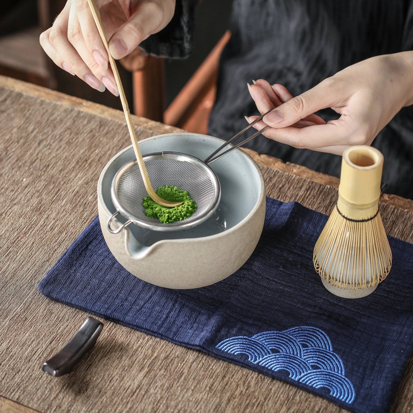 Japanese Matcha Ceremony Set, 8pcs/set with Paper Hand-Book, Bowl with Pouring Spout - TEANAGOO