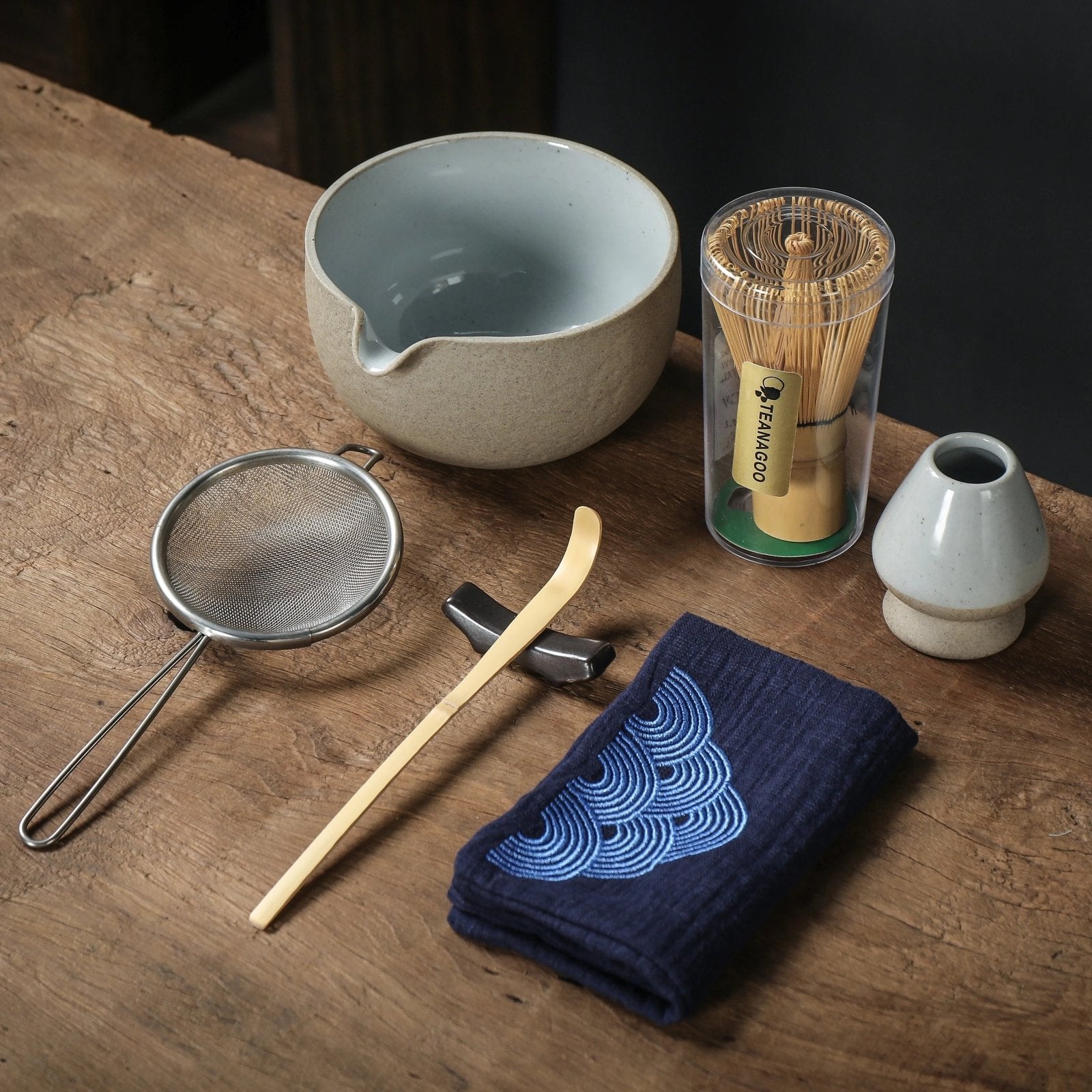 Japanese Matcha Ceremony Set, 8pcs/set with Paper Hand-Book, Bowl with Pouring Spout - TEANAGOO