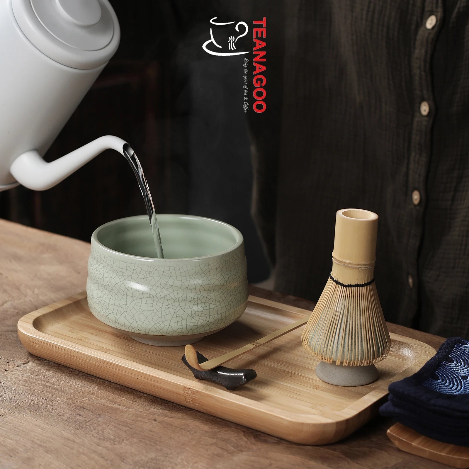 TEANAGOO Matcha Set Matcha Whisk Matcha Bowl with Pouring Spout Scoop  Matcha Whisk Holder Tea Making Kit. 1 japansk teuppsättning (7 st) + 2  koppar