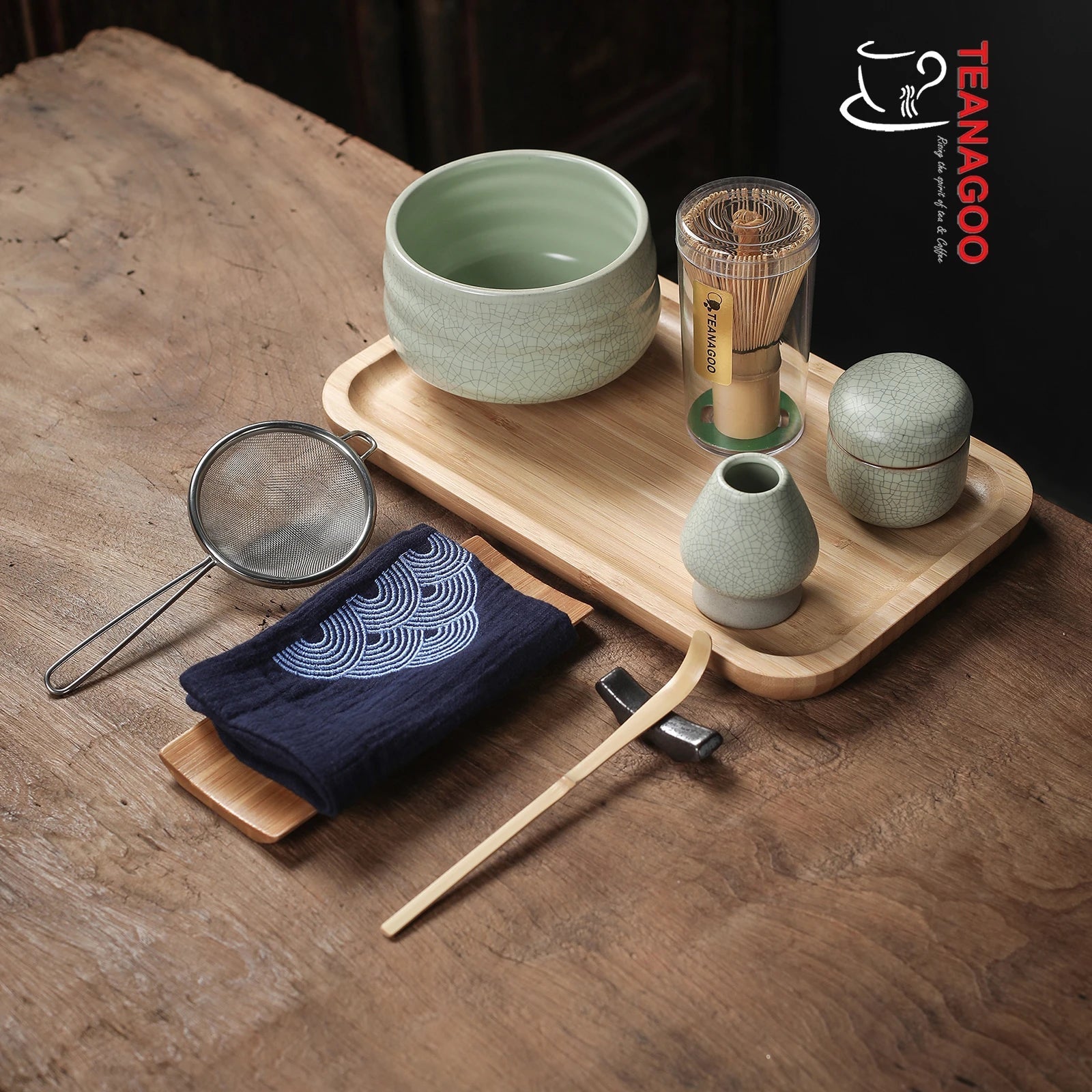 Luxury Japanese Matcha Tea Set with Bamboo Tea Tray & Canister, Various Color - TEANAGOO