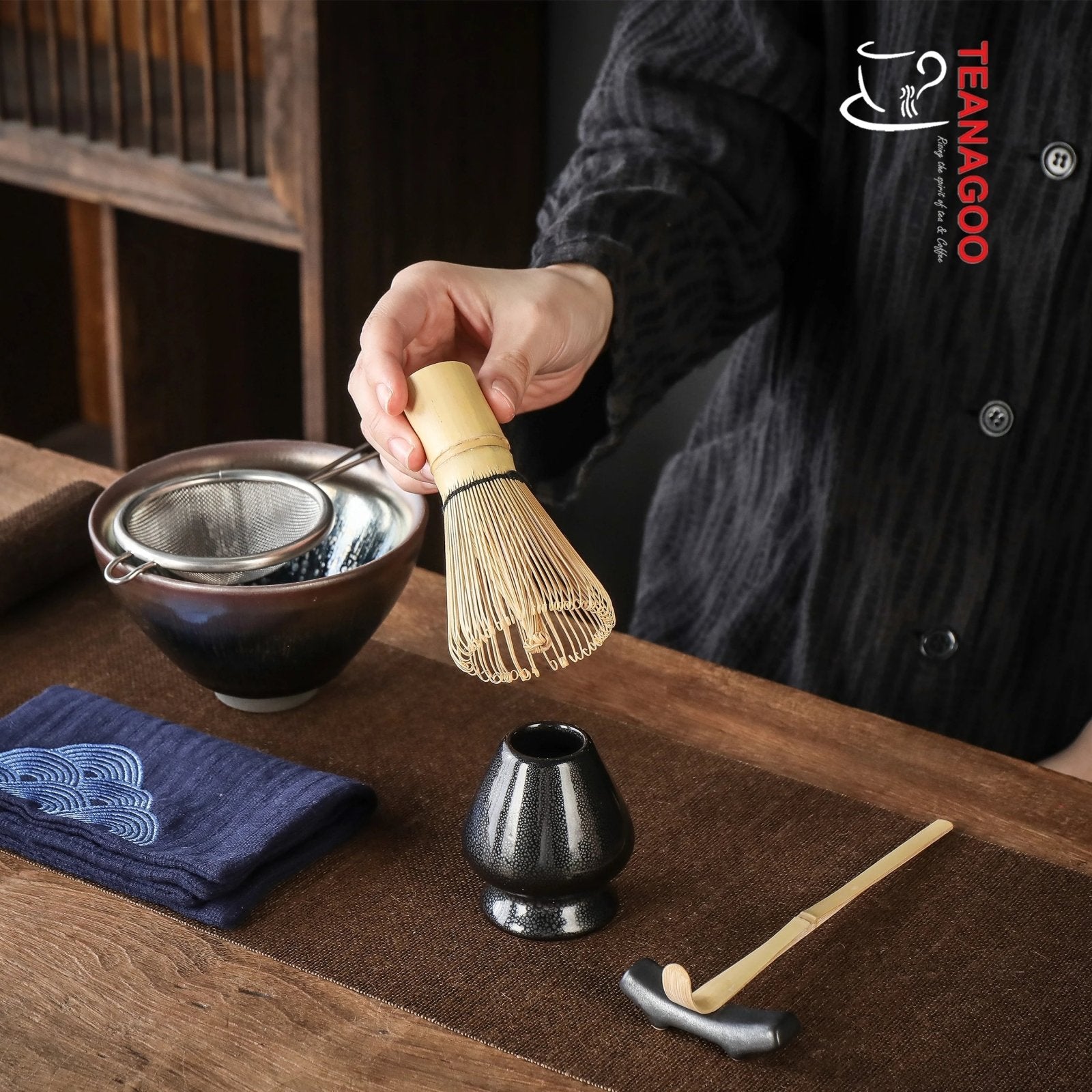 MATCHA CEREMONY SET, 7PCS/SET, TENMOKU OIL DROP - TEANAGOO