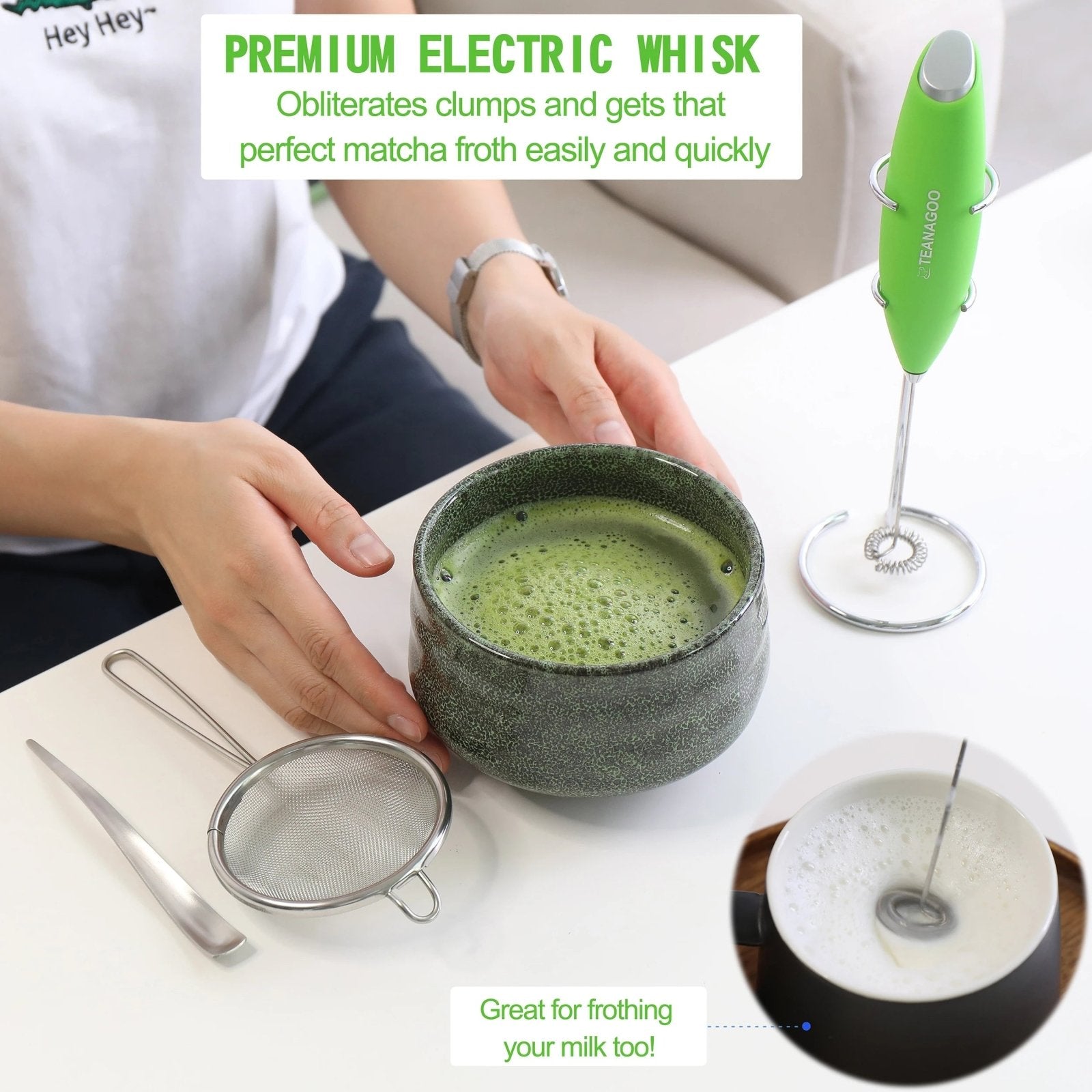 Satori Life Electric Frother for Matcha - Matcha Tea Set with Milk Frother  & Warmer - Includes Matcha